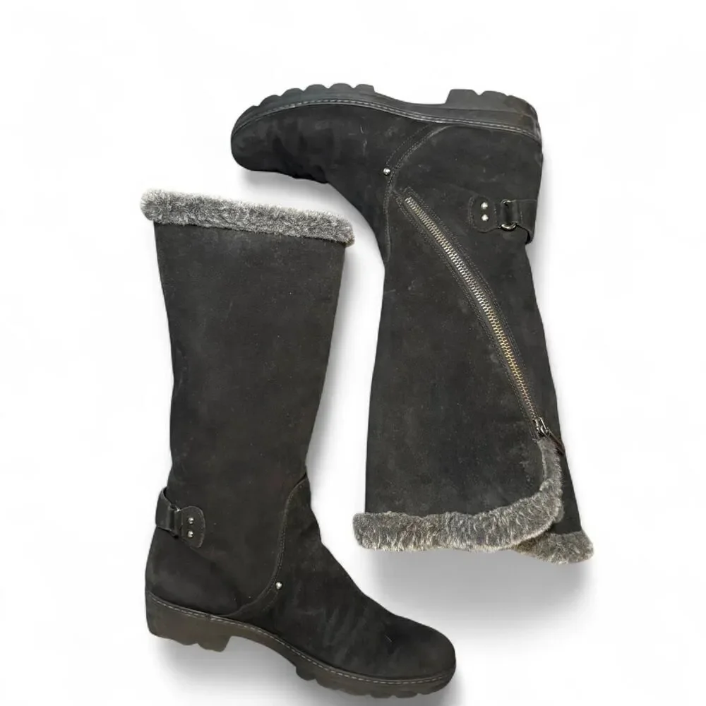 Aquatalia Women’s Black Suede faux Fur Lined Tall Boots Size 40 Waterproof Italy